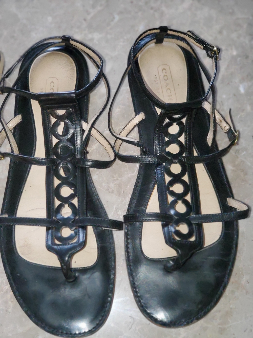 Coach Women's Black Leather Strappy Sandals